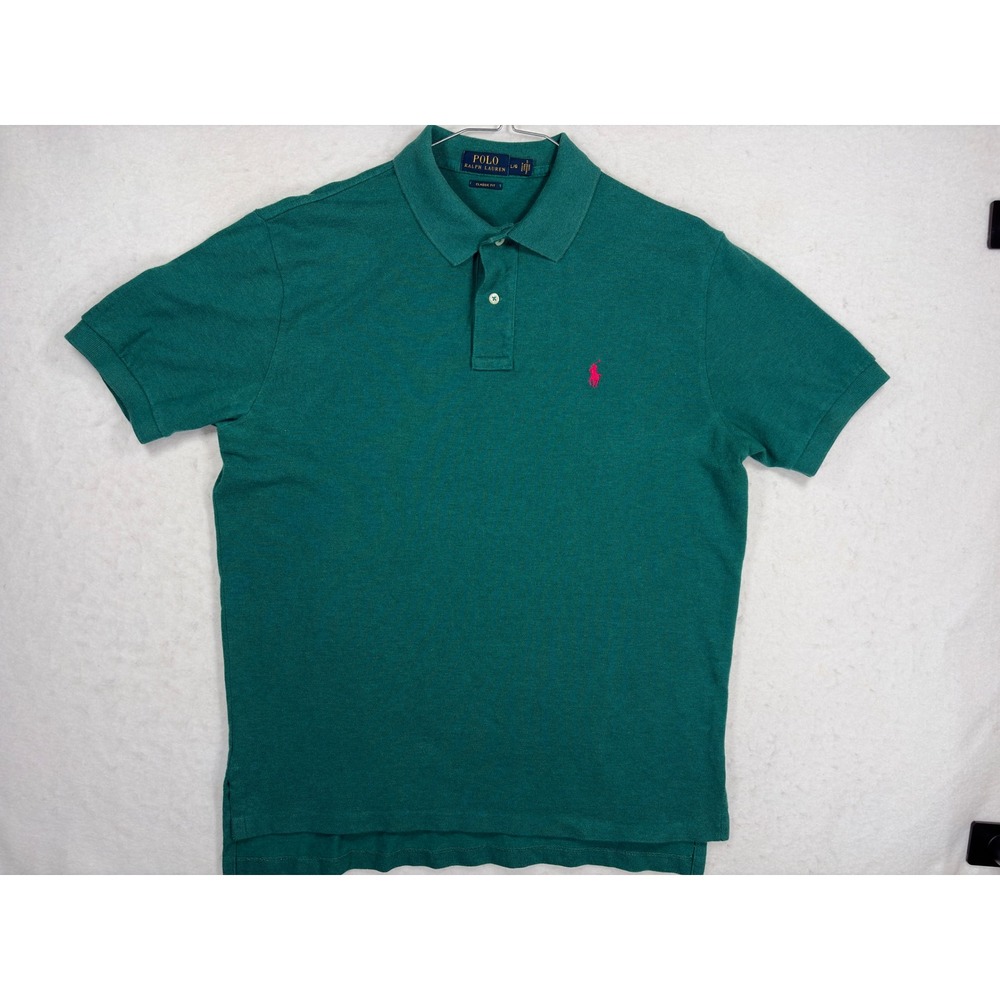 Polo Ralph Lauren Mens Large Green Pink Pony Classic Fit Short Sleeve Polo Shirt